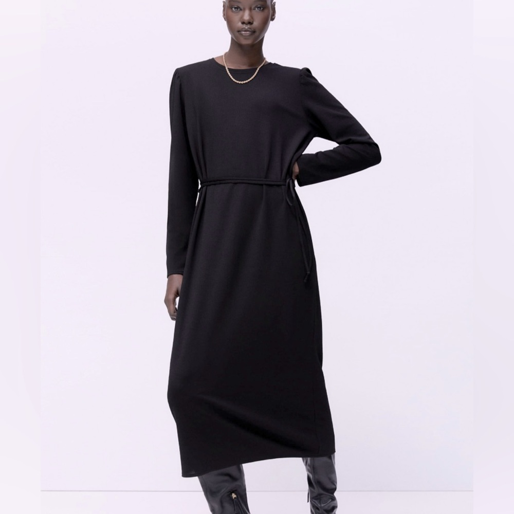 Zara🖤Belted Jersey Dress S NWOT